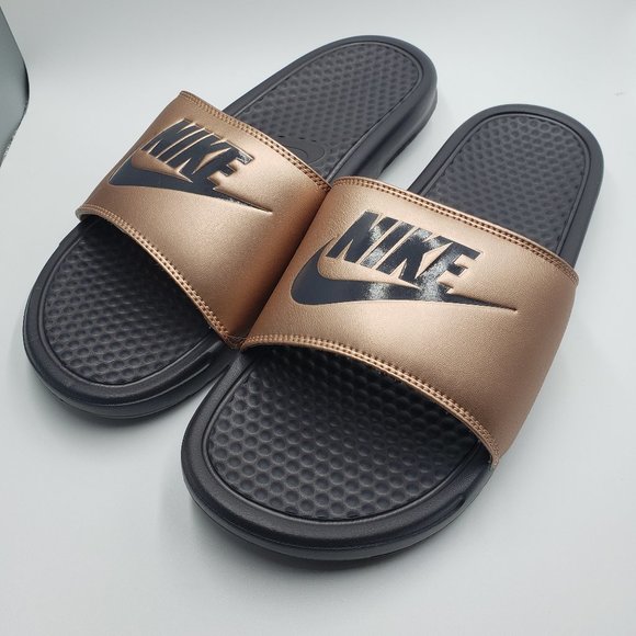 bronze nike slides
